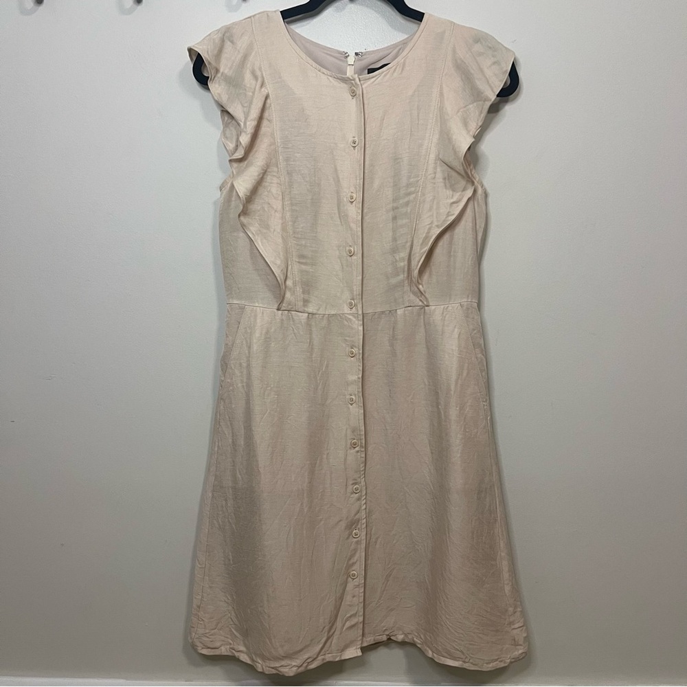 J. Crew Cream Ruffle Sleeve Midi Dress Boho Linen Lined with Pockets Boho Summer - Picture 1 of 8